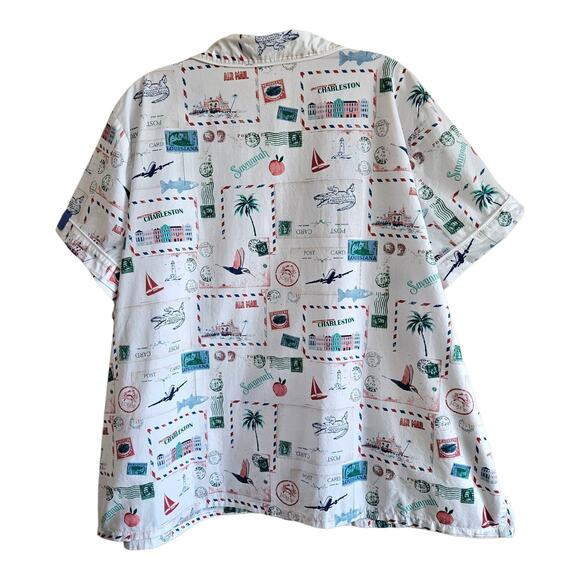 J CREW Women's Plus 2X Pajamas Set Shorts Postcards Drawstring 100% Cotton - Picture 9 of 11